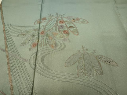 平和屋着物●中国三大刺繍　スワトウ相良刺繍　訪問着　流水草花文　暈し染め　正絹　逸品　CABG5487ut