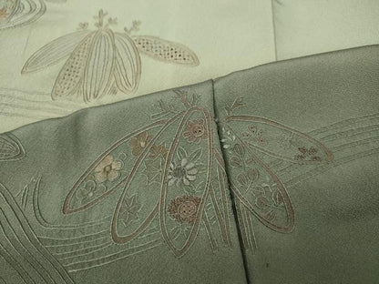 平和屋着物●中国三大刺繍　スワトウ相良刺繍　訪問着　流水草花文　暈し染め　正絹　逸品　CABG5487ut