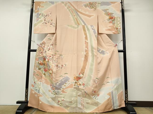 平和屋着物●創業460年・千總　訪問着　駒刺繍　エ霞吉祥花文　金彩　正絹　逸品　CABG5491ut