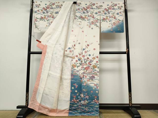 平和屋着物●訪問着　型染め　流水風景花蝶文　暈し染め　正絹　逸品　CABG5492ut
