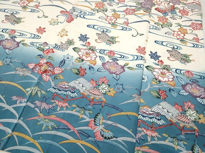 平和屋着物●訪問着　型染め　流水風景花蝶文　暈し染め　正絹　逸品　CABG5492ut