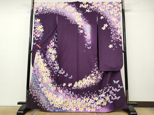 平和屋着物●豪華振袖　刺繍　舞蝶文　暈し染め　銀通し地　正絹　逸品　CABG5493ut