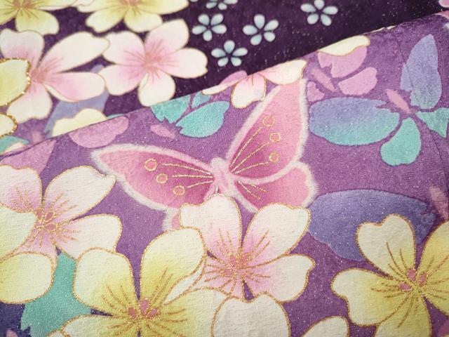 平和屋着物●豪華振袖　刺繍　舞蝶文　暈し染め　銀通し地　正絹　逸品　CABG5493ut