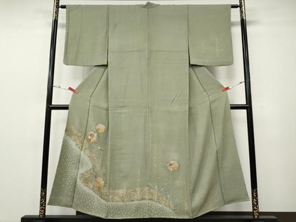 平和屋着物●訪問着　絞り　刺繍　雪輪草花文　金銀彩　正絹　逸品　CABG5498ut