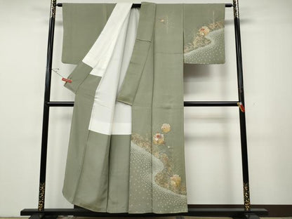 平和屋着物●訪問着　絞り　刺繍　雪輪草花文　金銀彩　正絹　逸品　CABG5498ut