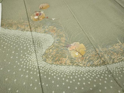 平和屋着物●訪問着　絞り　刺繍　雪輪草花文　金銀彩　正絹　逸品　CABG5498ut