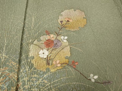 平和屋着物●訪問着　絞り　刺繍　雪輪草花文　金銀彩　正絹　逸品　CABG5498ut