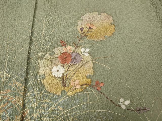 平和屋着物●訪問着　絞り　刺繍　雪輪草花文　金銀彩　正絹　逸品　CABG5498ut