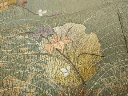 平和屋着物●訪問着　絞り　刺繍　雪輪草花文　金銀彩　正絹　逸品　CABG5498ut