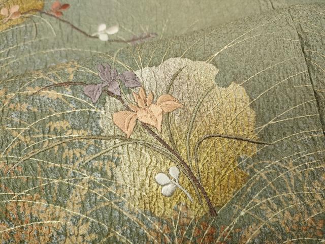 平和屋着物●訪問着　絞り　刺繍　雪輪草花文　金銀彩　正絹　逸品　CABG5498ut