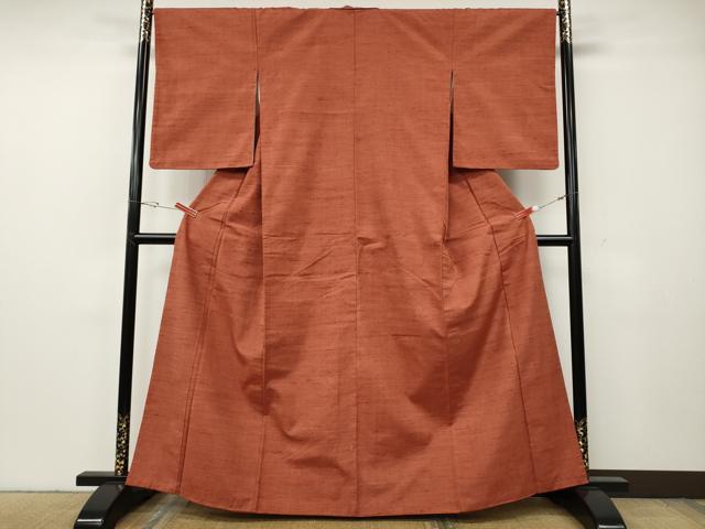 平和屋着物●結城紬　樺色　正絹　逸品　CABG5499ut