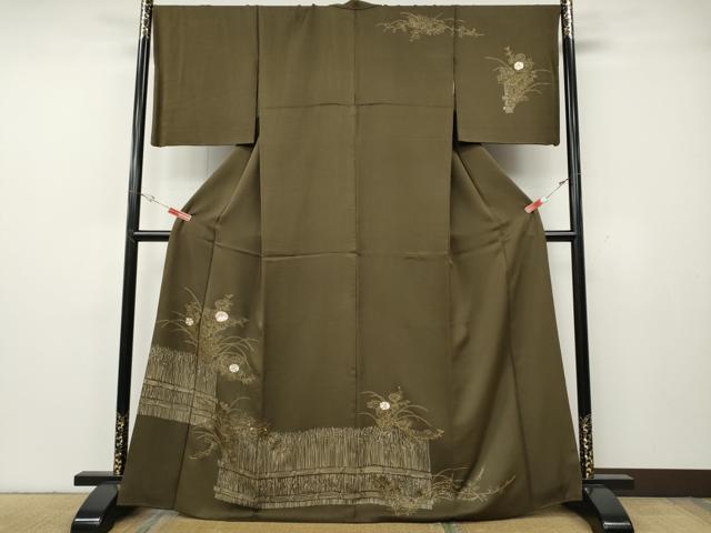 平和屋着物●訪問着　佐賀錦　駒刺繍　竹垣草花文　金彩　正絹　逸品　CABG5503ut