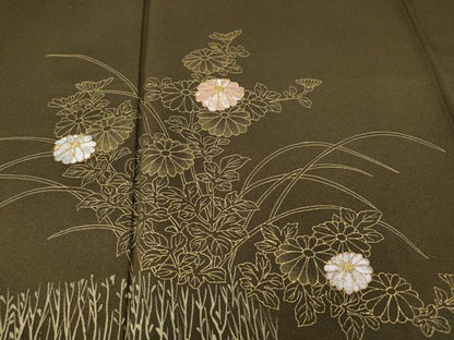 平和屋着物●訪問着　佐賀錦　駒刺繍　竹垣草花文　金彩　正絹　逸品　CABG5503ut
