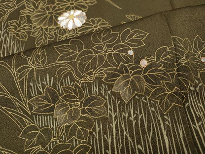 平和屋着物●訪問着　佐賀錦　駒刺繍　竹垣草花文　金彩　正絹　逸品　CABG5503ut