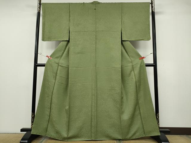 平和屋着物●上質な色無地　風景草花地紋　柳茶色　正絹　逸品　CABG5507ut