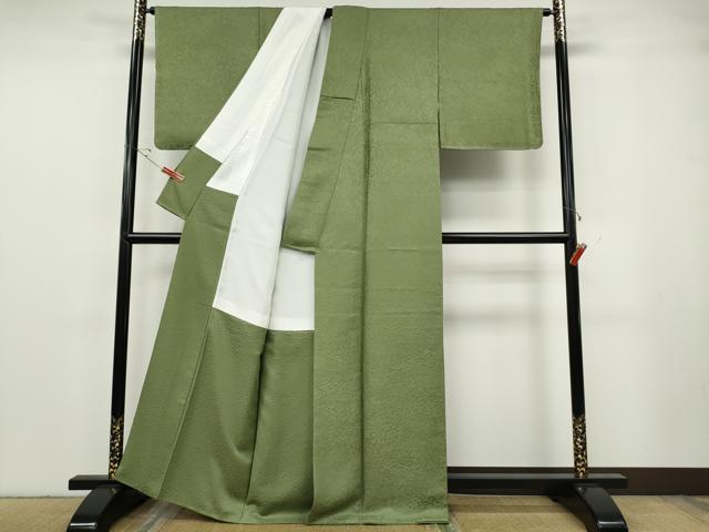 平和屋着物●上質な色無地　風景草花地紋　柳茶色　正絹　逸品　CABG5507ut