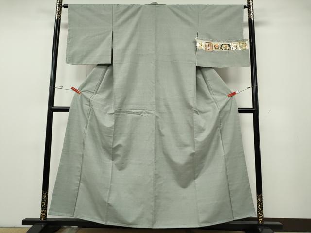 平和屋着物●結城紬　柳鼠色　証紙付き　正絹　逸品　CABG5513ut