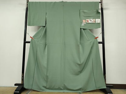 平和屋着物●上質な色無地　御穂衣　堅牢染　裏葉柳色　反端付き　正絹　逸品　CABG5514ut