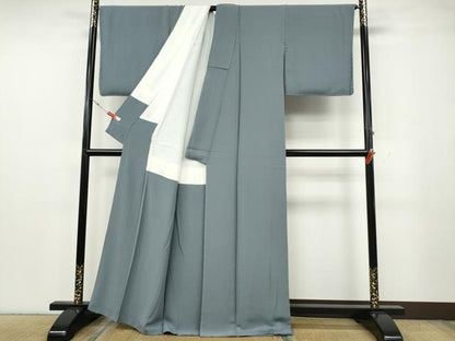 平和屋着物●上質な色無地　灰青色　正絹　逸品　未使用　CABG5517ut