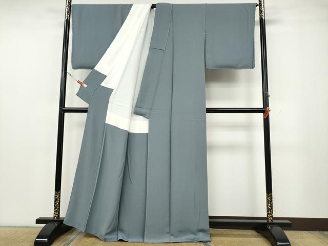 平和屋着物●上質な色無地　灰青色　正絹　逸品　未使用　CABG5517ut