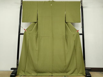 平和屋着物●上質な色無地　抹茶色　ロング丈　正絹　逸品　CABG5518ut