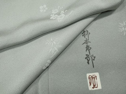 平和屋着物●本加賀友禅作家　柿本市郎　色無地　花丸地紋　潤色　正絹　逸品　CABG5523ut