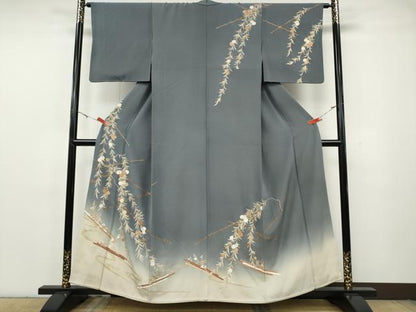 平和屋着物●訪問着　駒刺繍　花筏　暈し染め　金彩　正絹　逸品　CABG5525ut