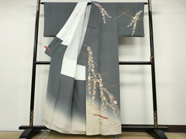 平和屋着物●訪問着　駒刺繍　花筏　暈し染め　金彩　正絹　逸品　CABG5525ut