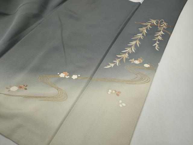 平和屋着物●訪問着　駒刺繍　花筏　暈し染め　金彩　正絹　逸品　CABG5525ut