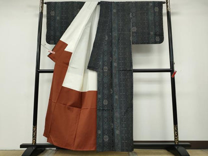 平和屋着物●上質な紬　草花間道　正絹　逸品　CABG5530ut