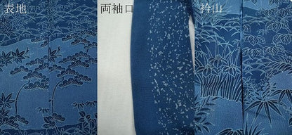 平和屋着物●訪問着　藍　風景草花文　鬼しぼ縮緬　正絹　逸品　CABG5531ut
