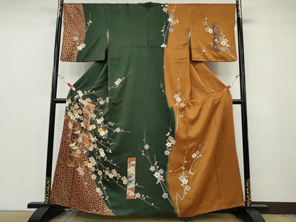 平和屋着物●訪問着　作家物　駒刺繍　短冊飛鶴花文　金彩　正絹　逸品　CABG5535ut