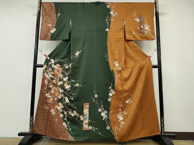 平和屋着物●訪問着　作家物　駒刺繍　短冊飛鶴花文　金彩　正絹　逸品　CABG5535ut