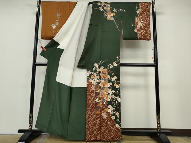 平和屋着物●訪問着　作家物　駒刺繍　短冊飛鶴花文　金彩　正絹　逸品　CABG5535ut