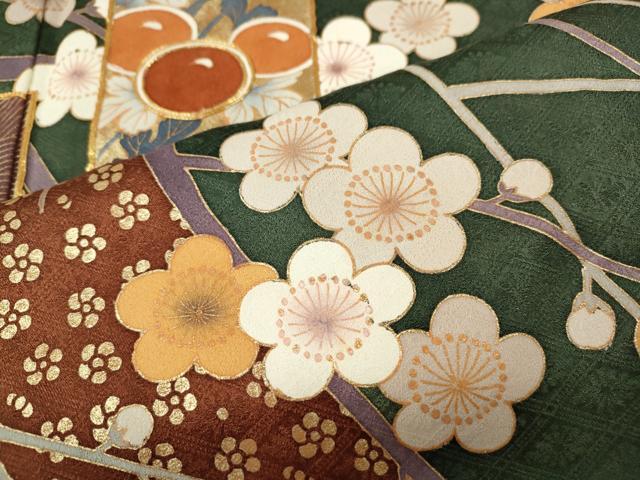 平和屋着物●訪問着　作家物　駒刺繍　短冊飛鶴花文　金彩　正絹　逸品　CABG5535ut