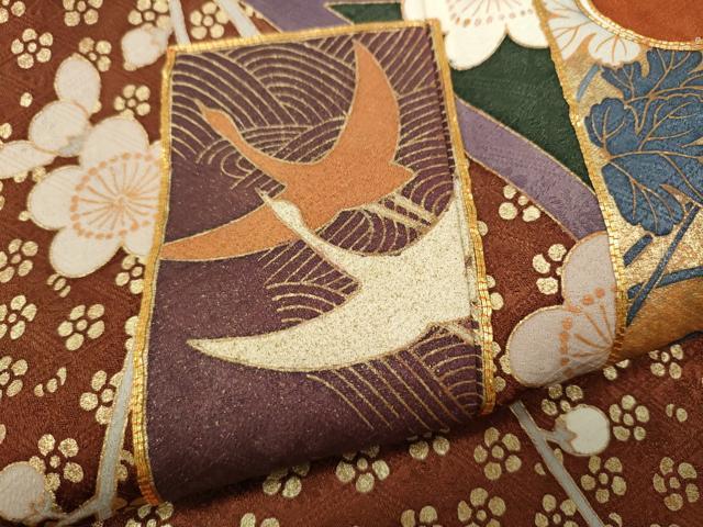 平和屋着物●訪問着　作家物　駒刺繍　短冊飛鶴花文　金彩　正絹　逸品　CABG5535ut