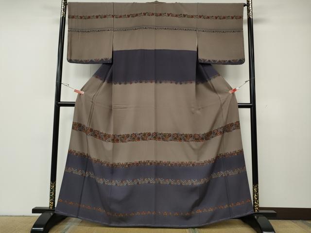 平和屋着物●訪問着　横段更紗花文　正絹　逸品　CABG5540ut