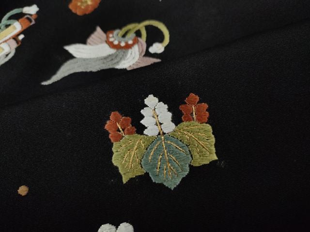 平和屋着物●訪問着　総刺繍　飛鶴宝尽くし文　黒地　金糸　正絹　逸品　CABG5543ut