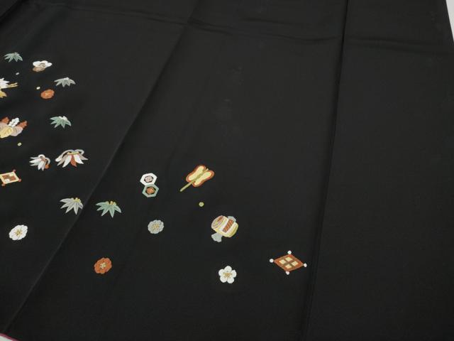 平和屋着物●訪問着　総刺繍　飛鶴宝尽くし文　黒地　金糸　正絹　逸品　CABG5543ut