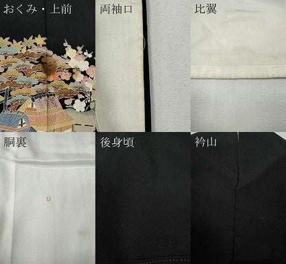 平和屋着物●本加賀友禅作家　宮本則子　黒留袖　風景飛鳥花文　正絹　逸品　CABG5548ut