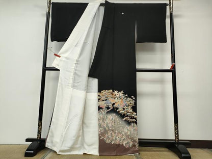 平和屋着物●本加賀友禅作家　宮本則子　黒留袖　風景飛鳥花文　正絹　逸品　CABG5548ut