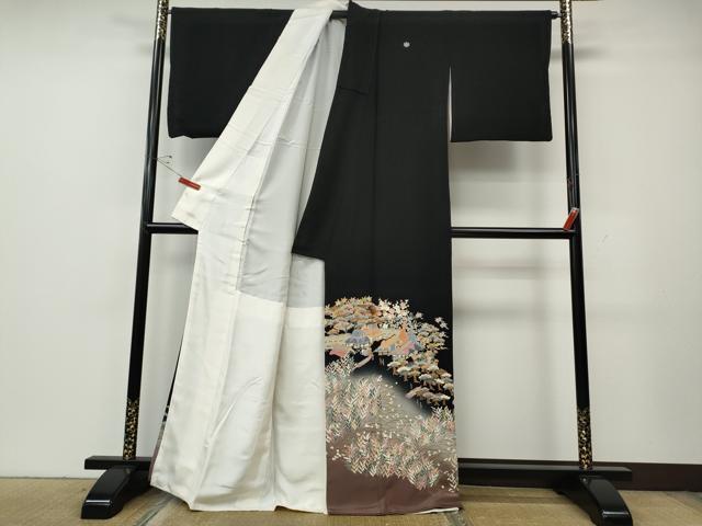 平和屋着物●本加賀友禅作家　宮本則子　黒留袖　風景飛鳥花文　正絹　逸品　CABG5548ut