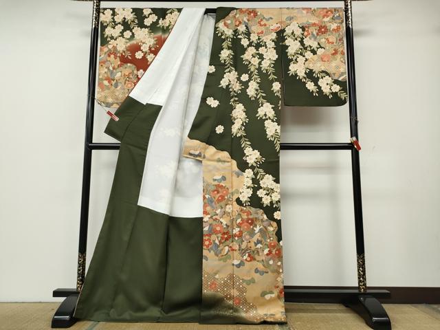 平和屋着物●英王室献上友禅作家　木下勝功　訪問着　駒刺繍　道長草花文　暈し染め　金彩　ロング丈　正絹　逸品　CABG5550ut