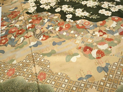 平和屋着物●英王室献上友禅作家　木下勝功　訪問着　駒刺繍　道長草花文　暈し染め　金彩　ロング丈　正絹　逸品　CABG5550ut