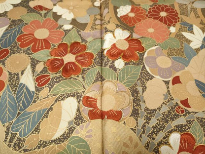 平和屋着物●英王室献上友禅作家　木下勝功　訪問着　駒刺繍　道長草花文　暈し染め　金彩　ロング丈　正絹　逸品　CABG5550ut