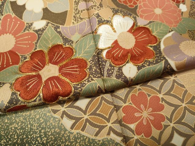 平和屋着物●英王室献上友禅作家　木下勝功　訪問着　駒刺繍　道長草花文　暈し染め　金彩　ロング丈　正絹　逸品　CABG5550ut