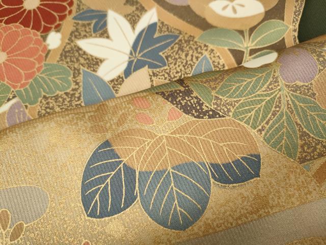 平和屋着物●英王室献上友禅作家　木下勝功　訪問着　駒刺繍　道長草花文　暈し染め　金彩　ロング丈　正絹　逸品　CABG5550ut