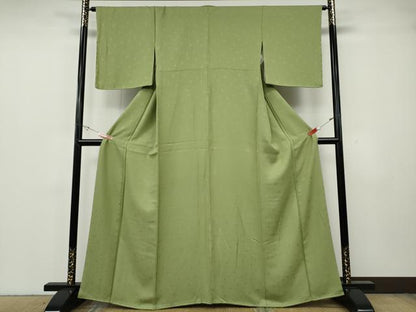 平和屋着物●上質な色無地　舞桜地紋　若菜色　そごう扱い　正絹　逸品　CABG5551ut