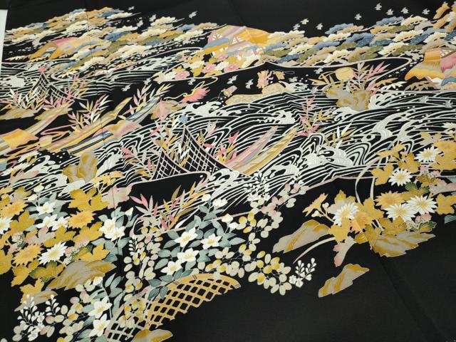 平和屋着物●本加賀友禅作家　大村洋子　黒留袖　御所解草花文　正絹　逸品　CABG5552ut