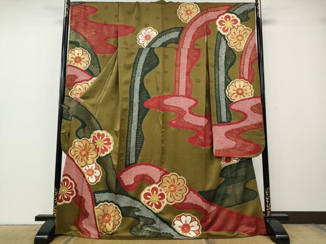平和屋着物●豪華振袖　駒刺繍　絞り　エ霞舞花文　金彩　正絹　逸品　CABG5555ut